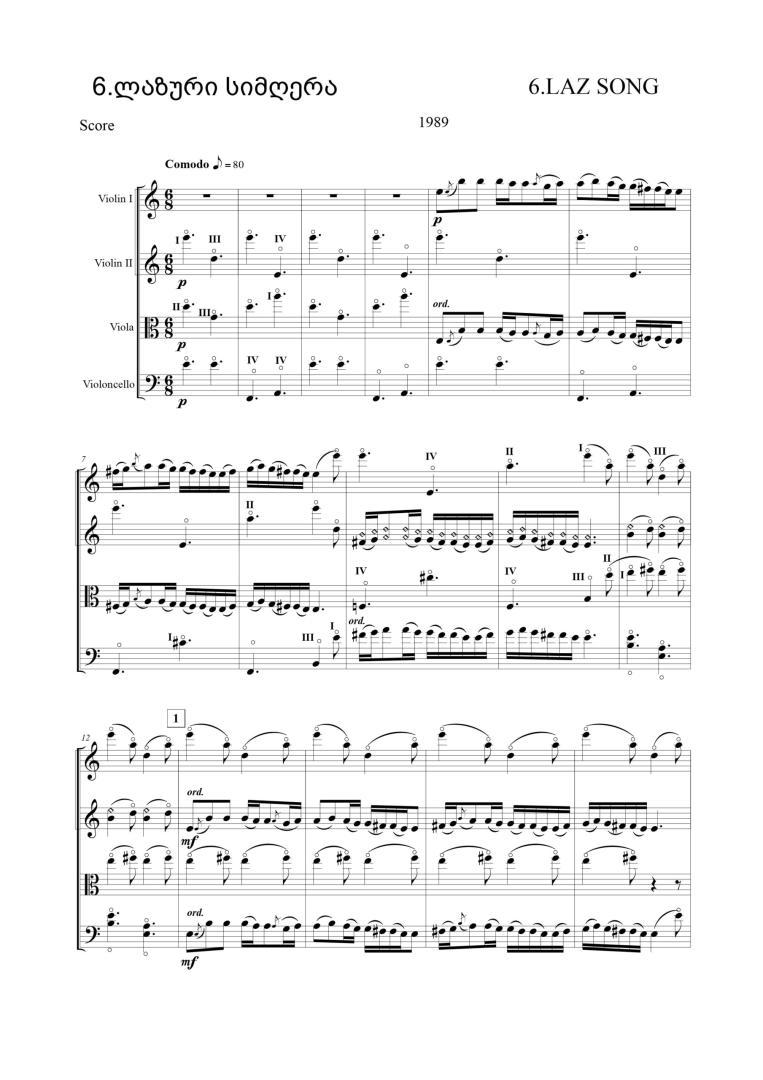 Miniatures on Georgian Folk Themes – for String Quartet (8 Miniatures)